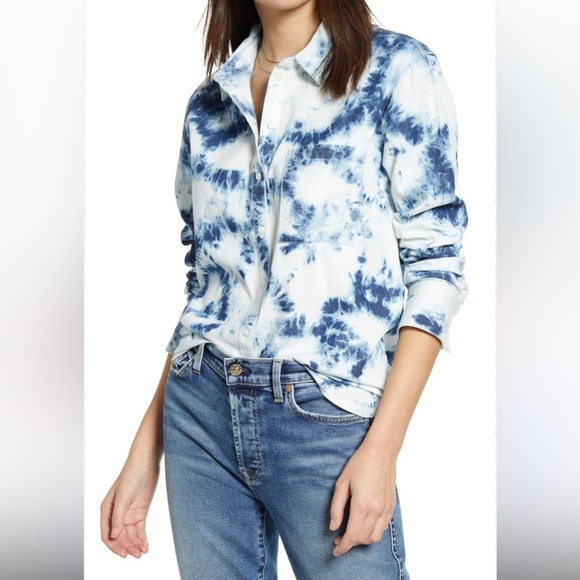 Ruff Hewn Tie Dye Button Down Shirt Blue &‎ White (Fits Like Small) - Picture 3 of 12